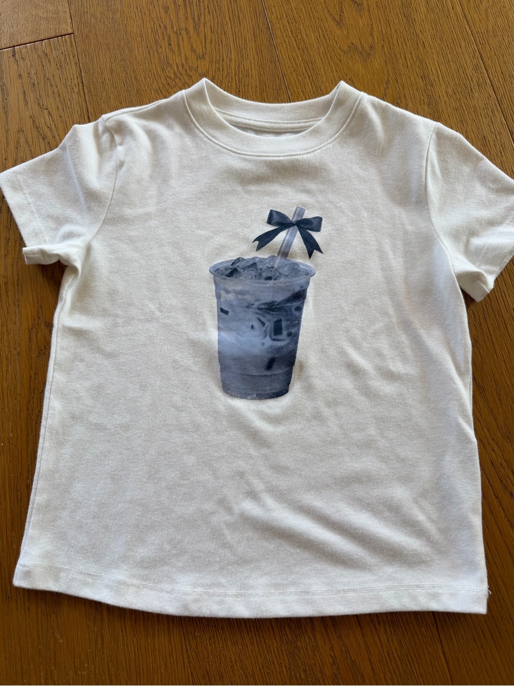 abercrombie kids White Tee with Navy Drink Graphic and Bow